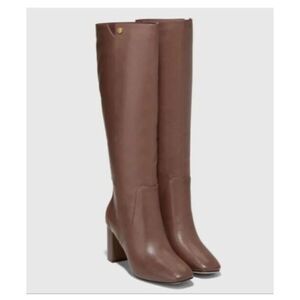 Cole Haan Chrystie Brown Leather Square Toe Knee-High Tall Boots - Sz 5.5M